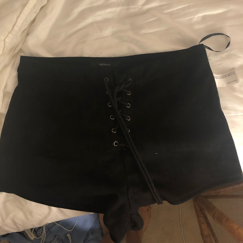 Black lace up suede shorts